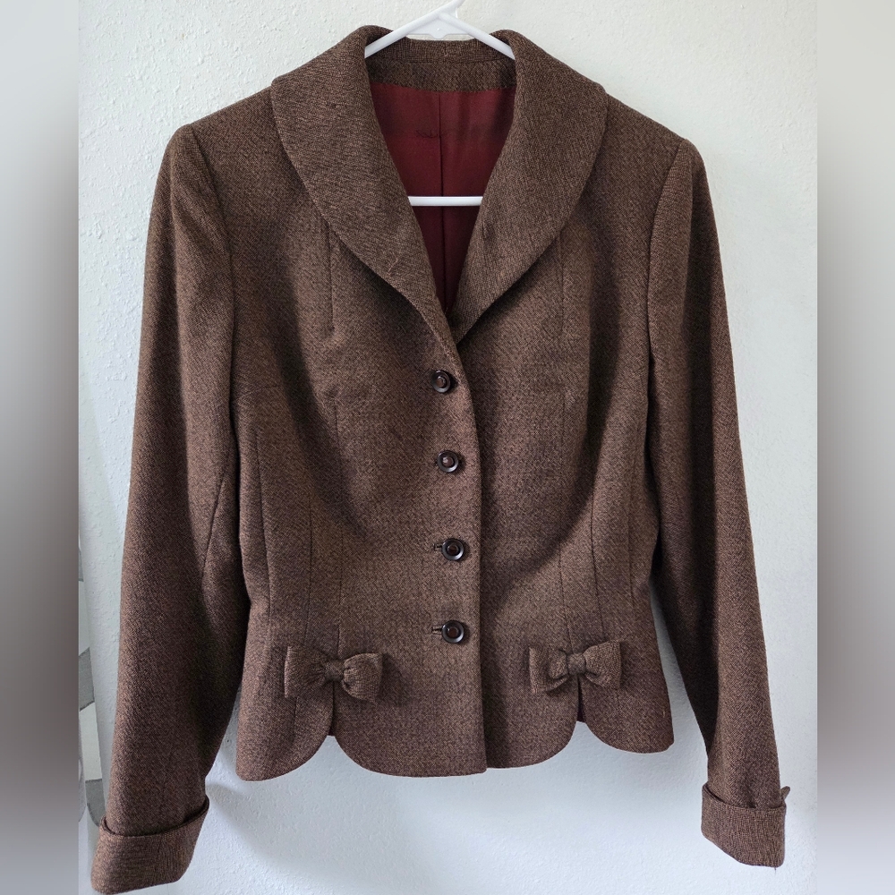 Vintage Wool Bow Cropped Blazer Jacket Small